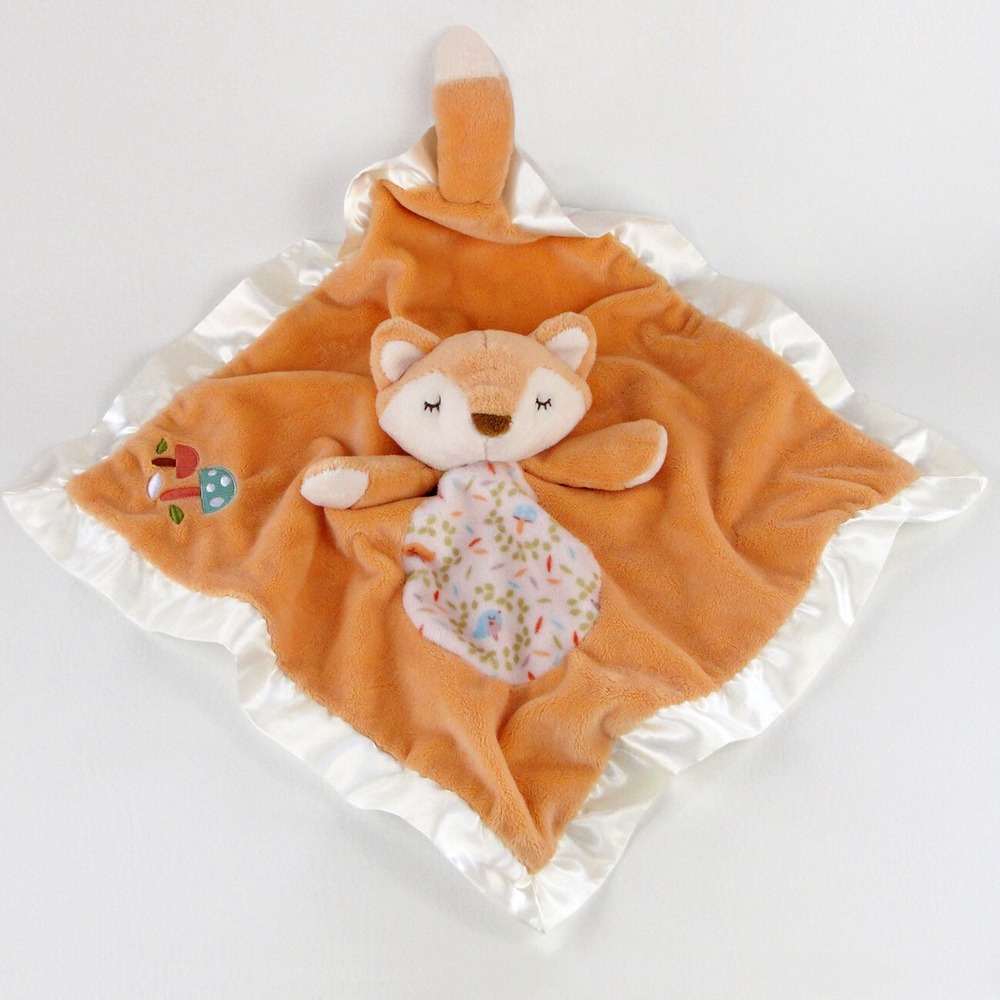 Douglas Baby Fox Security Blanket Plush Lovey Orange White Satin Edge Mushrooms